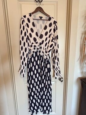 Nasty Gal Black and White Polka Dot Mixed-Panel Wrap Dress